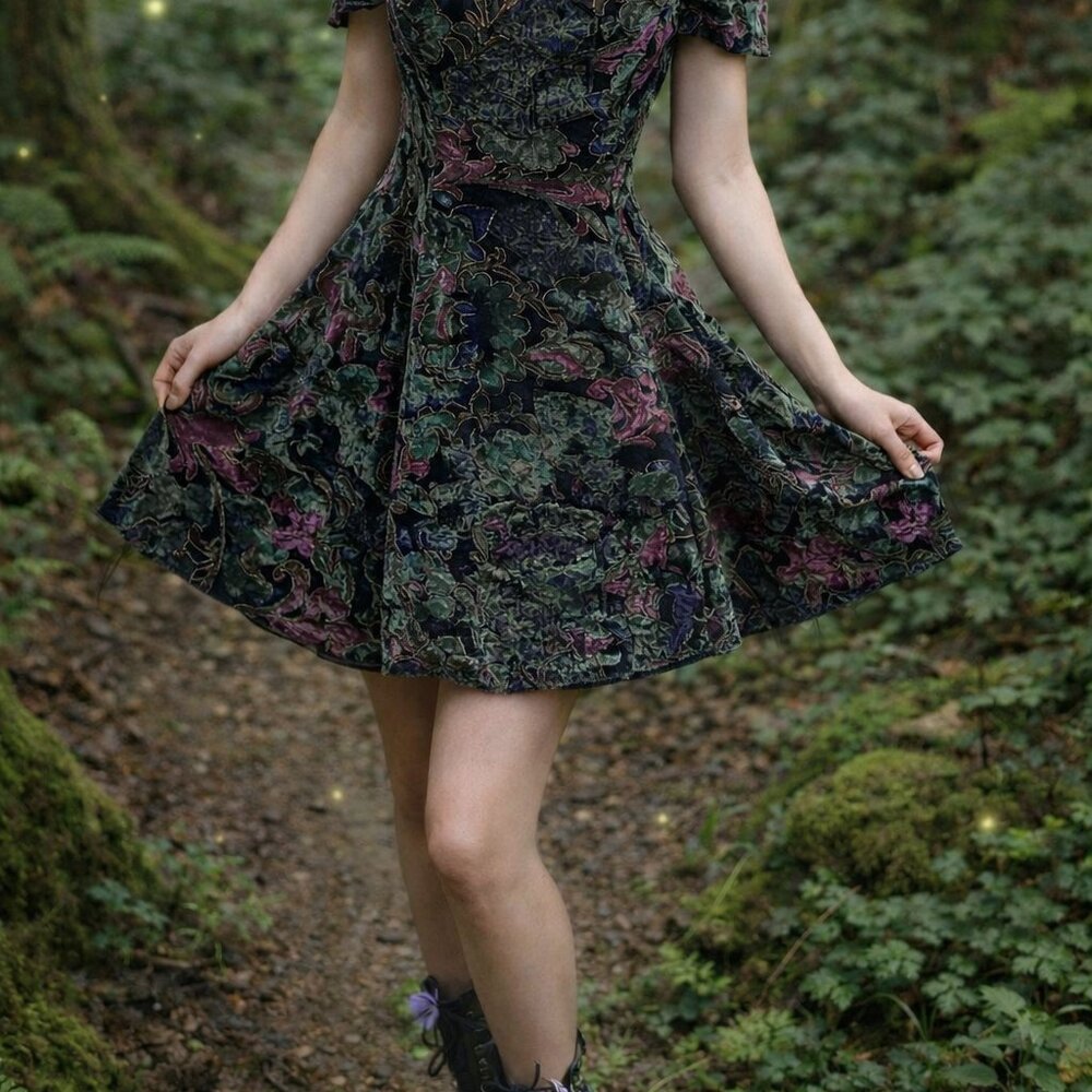 Roberta Vintage 90's Whimsigoth Forest Fairy Crushed Velvet Formal Mini Medium - Picture 12 of 12